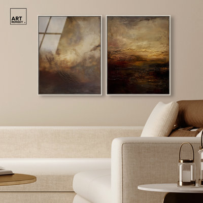 «Rusty Profondeurs Duo», ensemble de reproductions d'art murales encadrées par Art Remedy, cadre argenté, 20 x 24