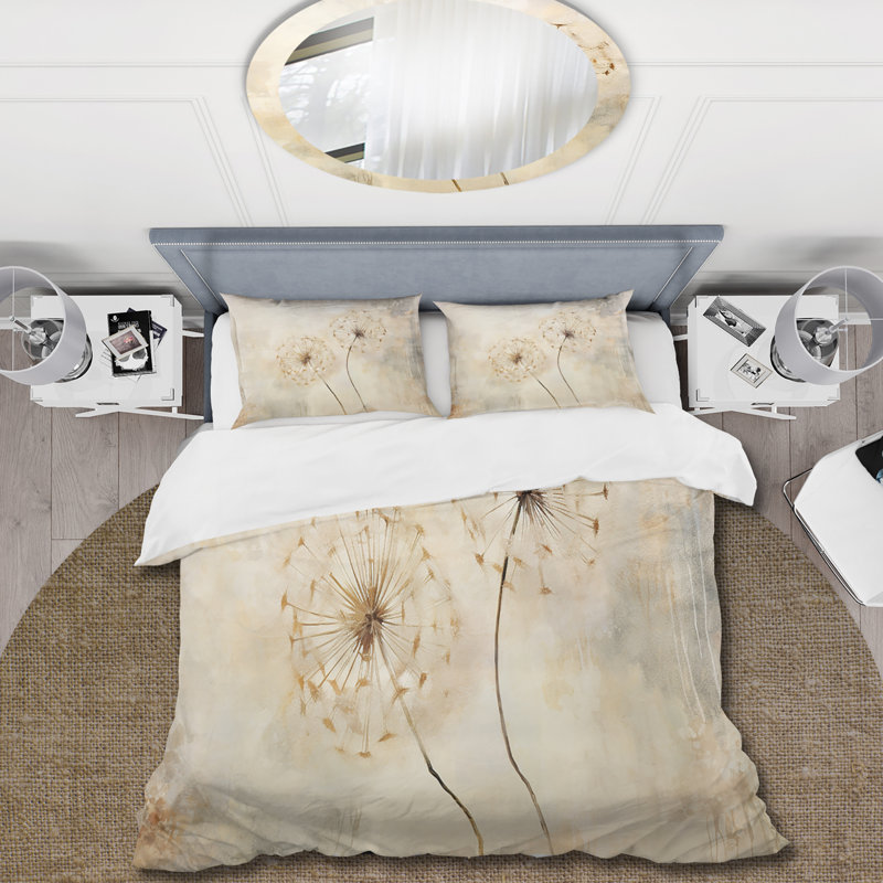 Dandelion Muted Tone - Dandelion Duvet Cover Set, King Duvet Cover + 2 King Shams
