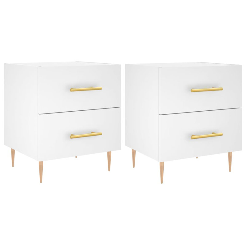 40 cm W Iron Bedside Table, White, Set of 2