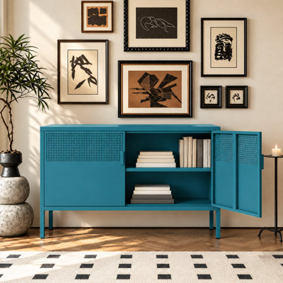 25 Inch Metal Side Cabinet, Double Door TV Stand, Storage Cabinet with Adjustable Shelves