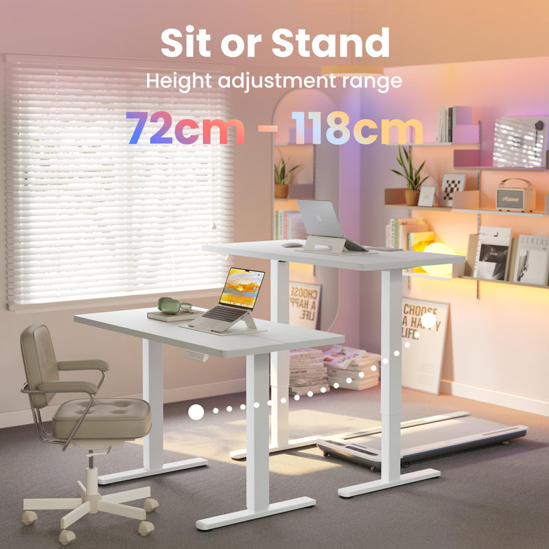 Height Adjustable Rectangle Standing Desk, 118cm H x 120cm W x 60cm D, White
