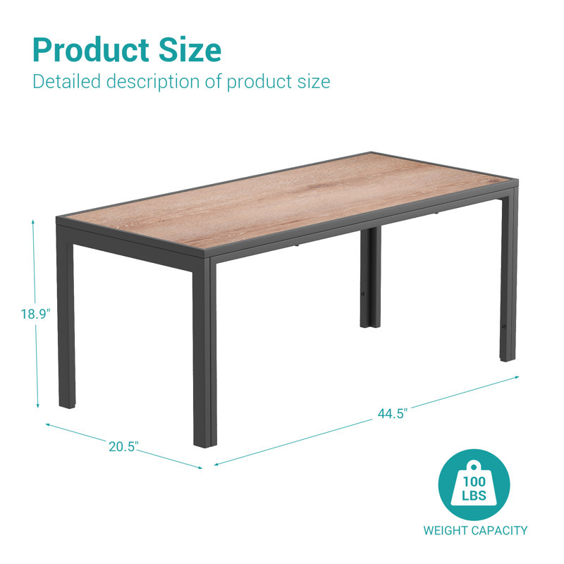 Patio Coffee Rectangle Table, All-Weather Conversation Sets for Room, Bedside, Porch, 18.9" H x 44.5" L x 20.5" W, Brown