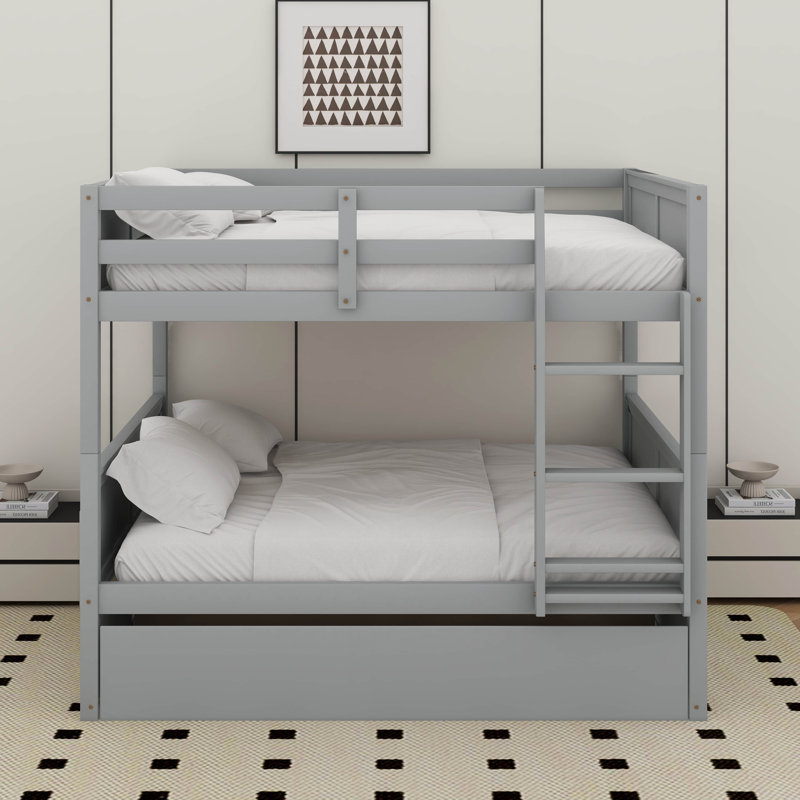 Full Over Full Bunk Bed With Trundle, Gray