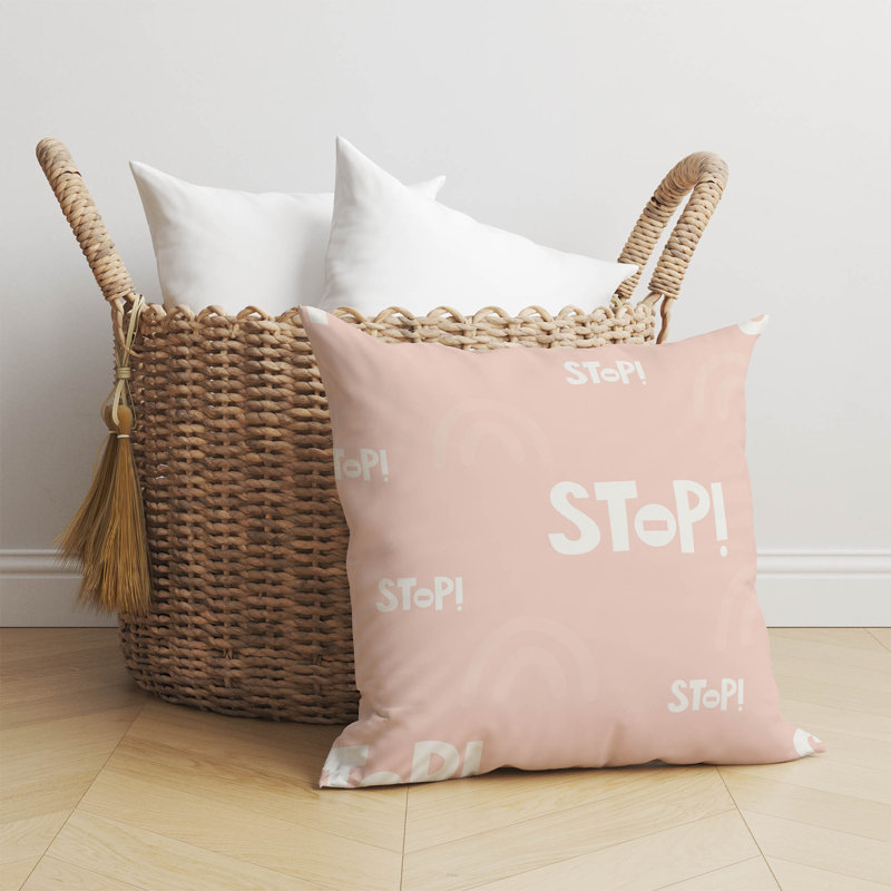 Coussin Stop, H 18 po x l 18 po, Rose / Ivoire