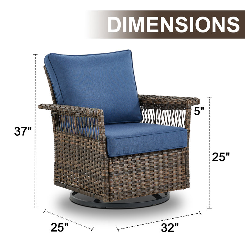 Anferney Outdoor Rocker Swivel Patio Chair with Cushions (Set of 4), Blue
