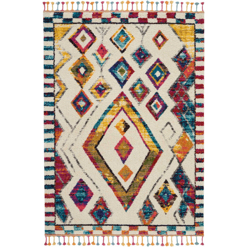 Tapis ivoire Lucina Tribal Bohemian, Rectangle 3 pi 11 po x 6 pi