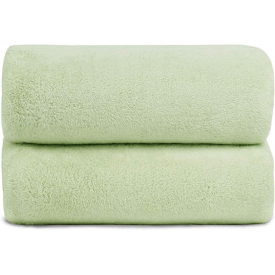 Luxury Hotel & SPA Bath Towels (2 Pack, 30"X60") - 350GSM High Density Fleece Towel Sets - Super Soft And Absorbent, Lint Free, Fade Resistant Oversized Bath Towel, Coral Fleece Light Green
