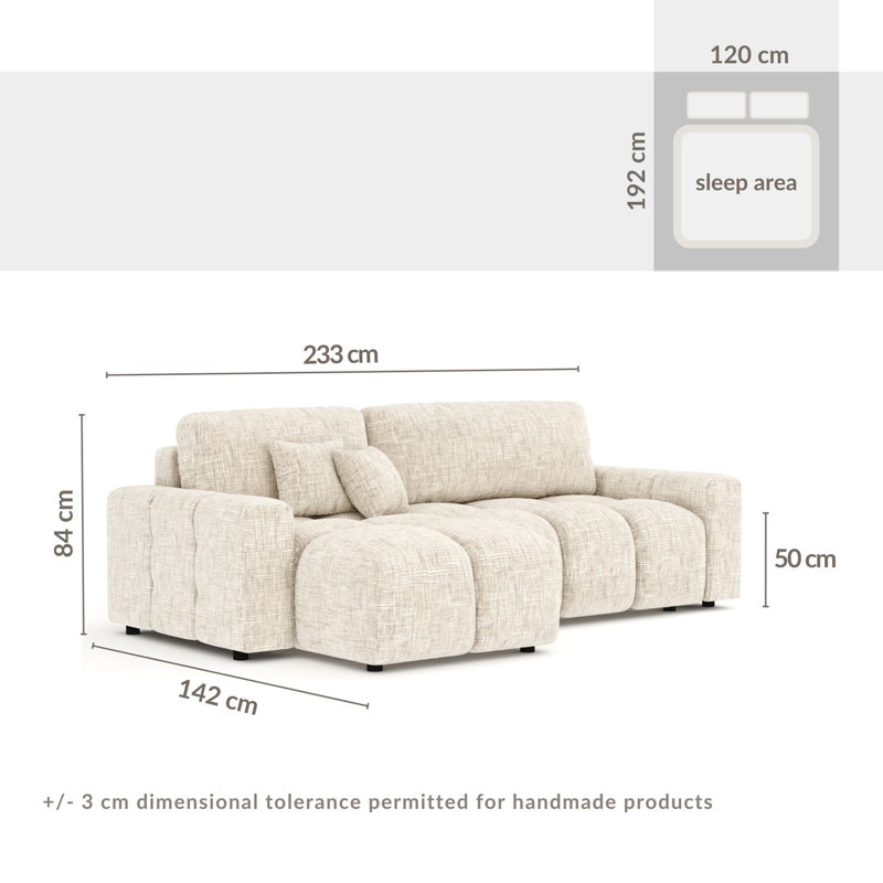 4 Seater Sofa Bed, Navy Polyester Blend
