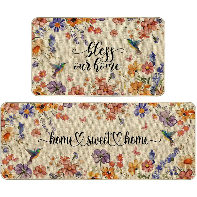 Flower Spring Kitchen Mats - Multi - Set Of 2 Non-Slip Rubber Backed Floor Rugs, Wildflower Summer Design For Kitchen, Sink, Office, Laundry