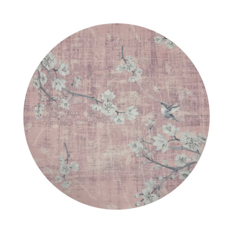 Blossom Fantasia French Gray Vegan Leather Round Coasters, Soft Pink
