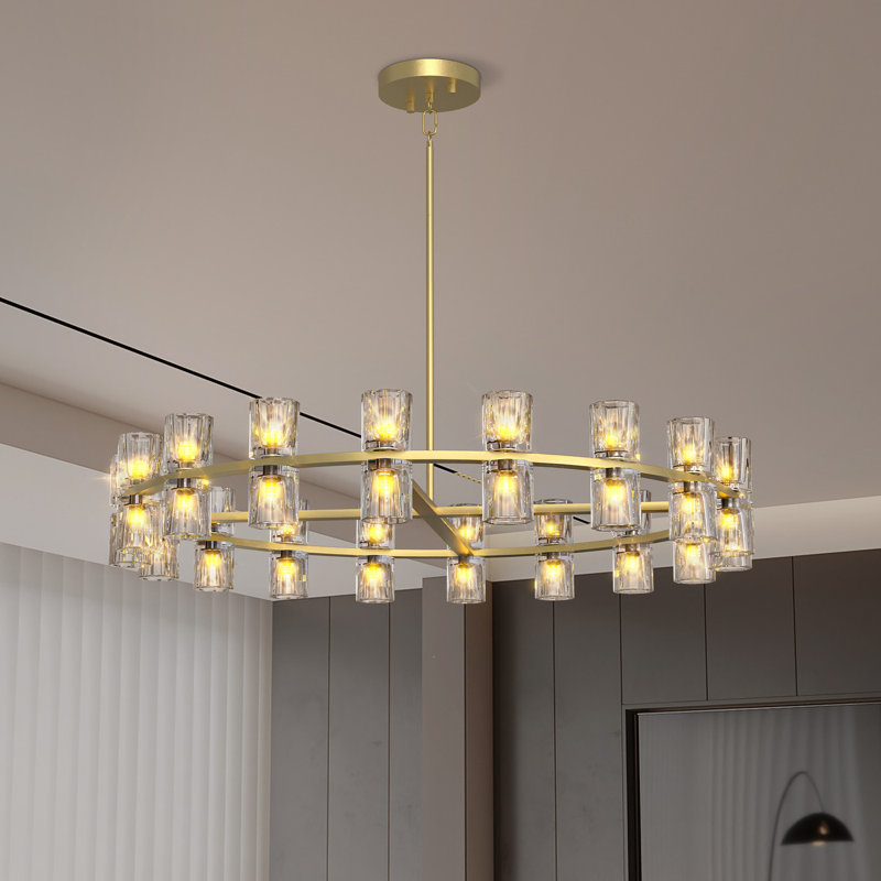Luminaire suspendu en cristal de fer 1 lumière DEL dorée, Doré, H 109 po x l 36 po x P 36 po