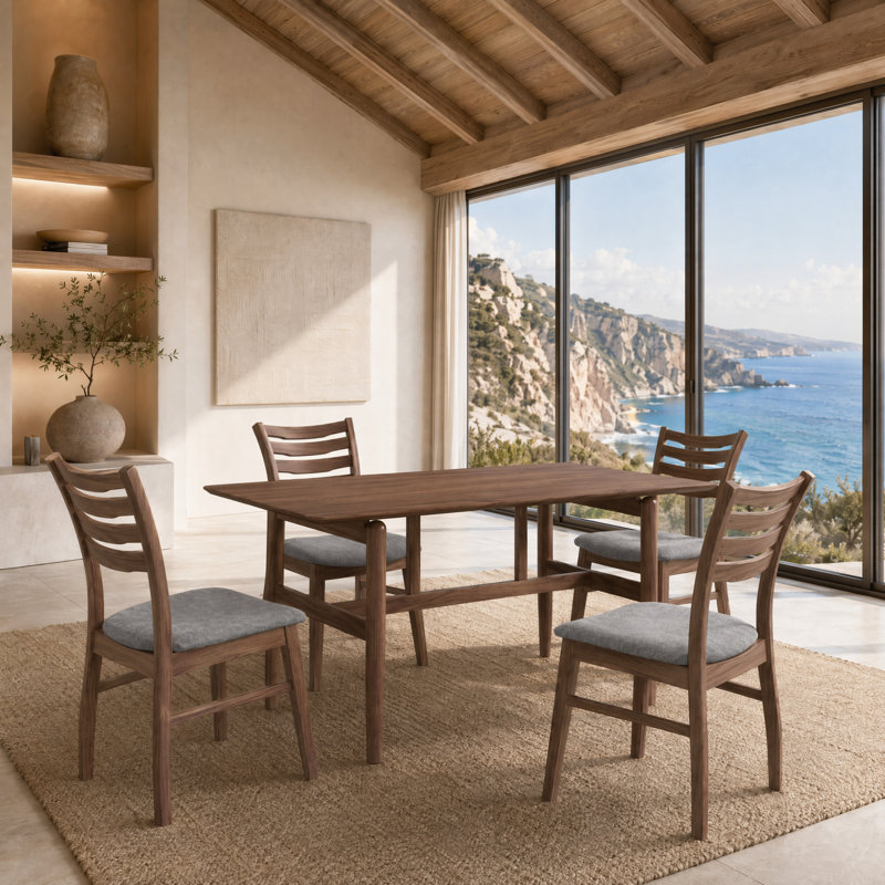 Ensemble de table de salle à manger 5 pièces Celeste, Ensemble de cinq pièces : table, quatre chaises, Walnut