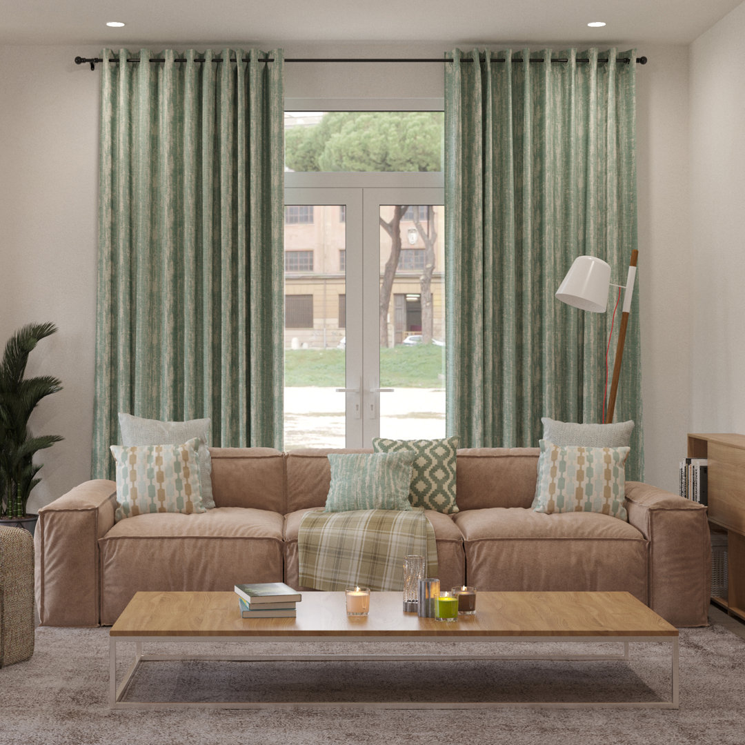 Borough Wharf Textured Chenille Curtains 2 Panels | Teal Green Funky Pattern Made To Order Curtains & Drapes | Cotton Eyelet Blackout Lined Width 116C