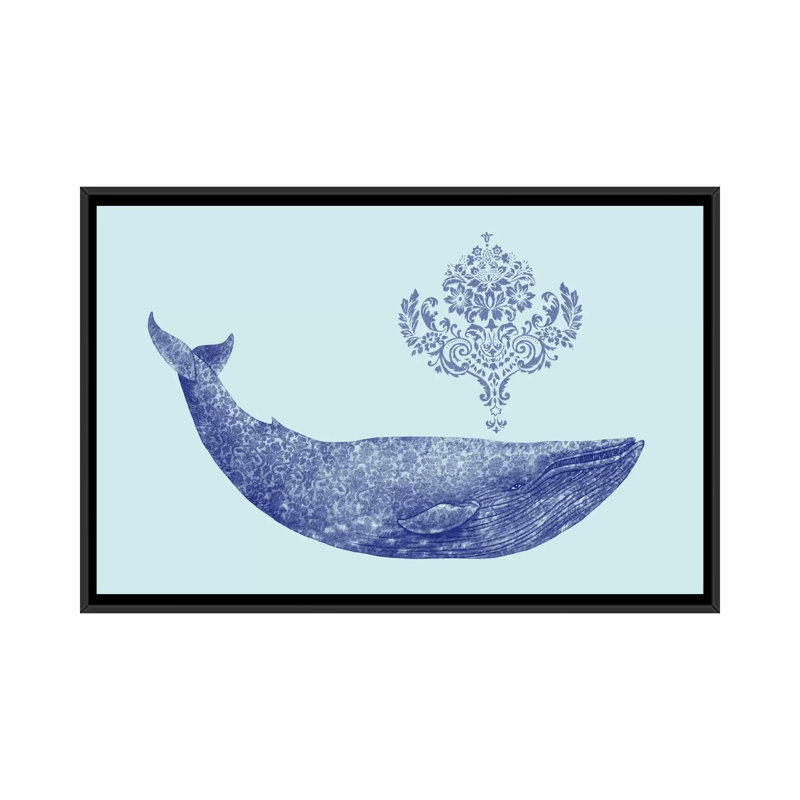 «Damask Whale # 2», impression sur toile, H 18 po x l 26 po x P 1,5 po, Toile encadrée noire, Pas de tapis