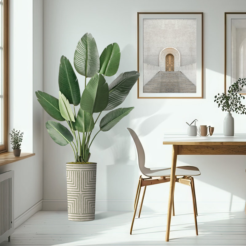Arbre artificiel dans un pot de fleurs, arbre en soie Fake Bird, H 67 po x l 13 po x P 13 po, Lignes vertes