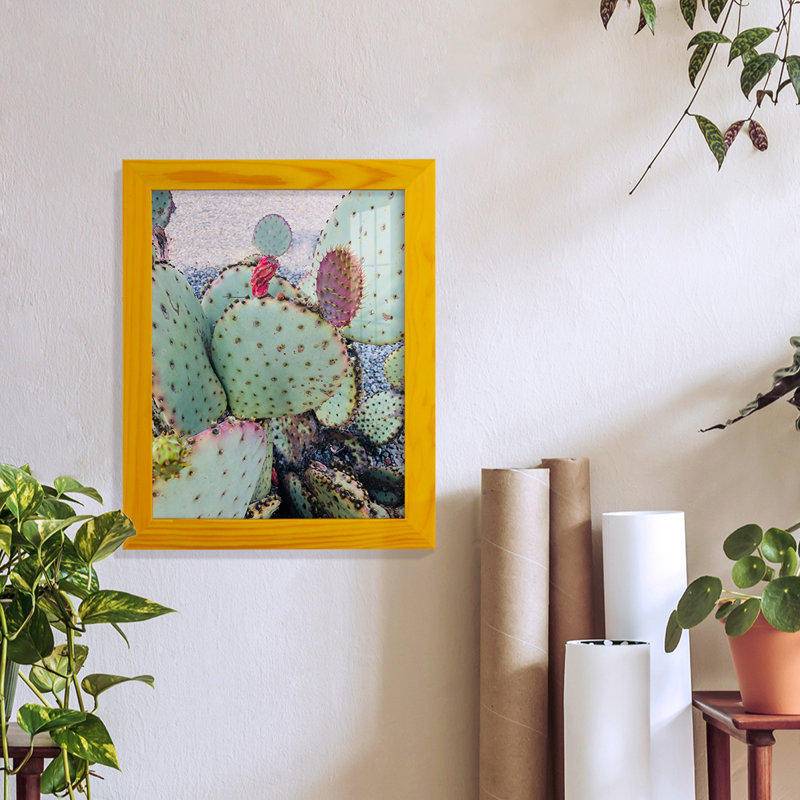 Rose vert cactus II encadré sur papier, H 11 po x l 9 po x P 1 po, Jaune