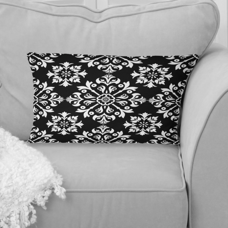 Coussin décoratif rétro à motif floral noir en mosaïque X, H 12 po x l 20 po, Forme rectangulaire