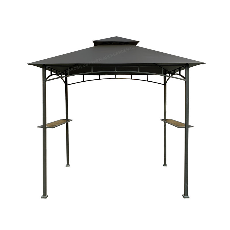 Brown Metal Grill Gazebo with Gray Polyester Roof