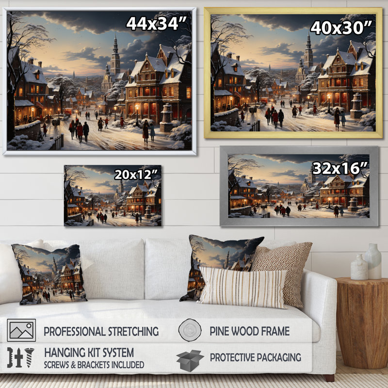 " Winter Village Carnival IV ", Natural Floater Framed, 24" H x 32" W x 1" D