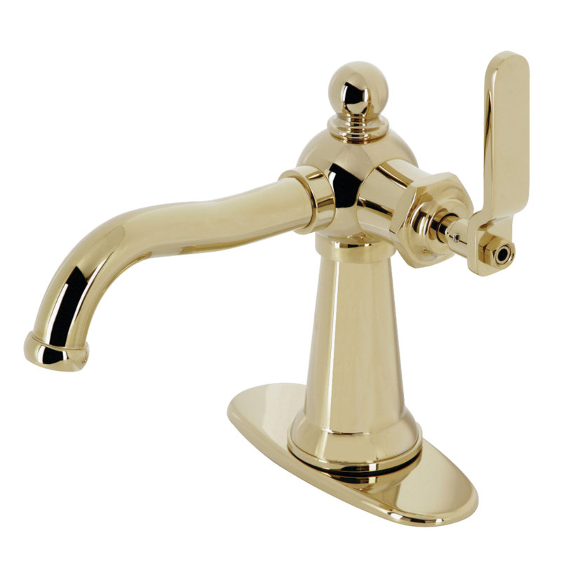 Kingston Brass Knight Single-Handle 1-Hole Deck Mount Bathroom Faucet with Push Pop-Up and Deck Plate, Polished Chrome