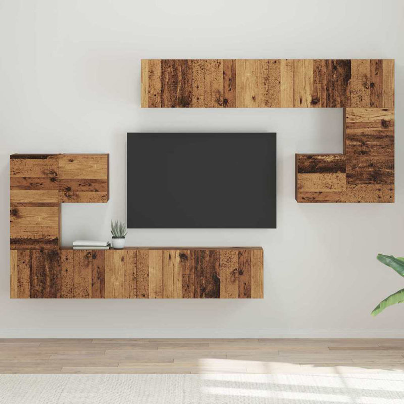 TV Cabinet Set Wall-Mounted 8 Pcs, Old Wood