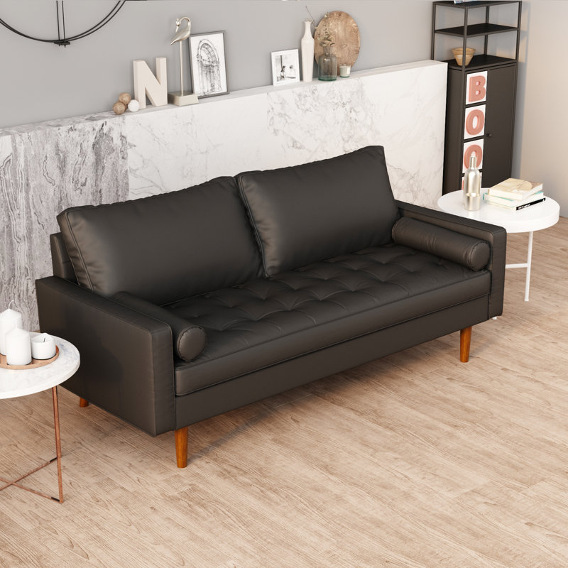 Canapé en cuir noir 69,68 po, Cuir noir