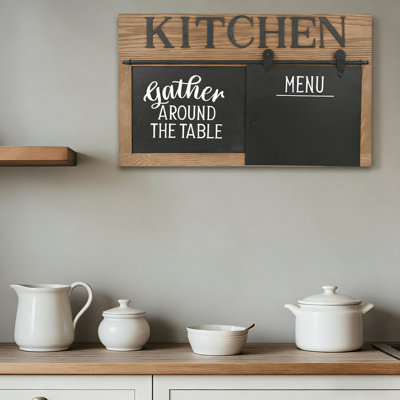 Farmhouse Kitchen Decor – Wooden Hanging Sign with KITCHEN Caption and Menu Board-Gift for Mom Grandma