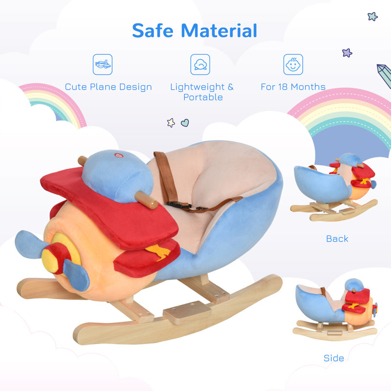 Colorful Plush Airplane Rocker with Wooden Base