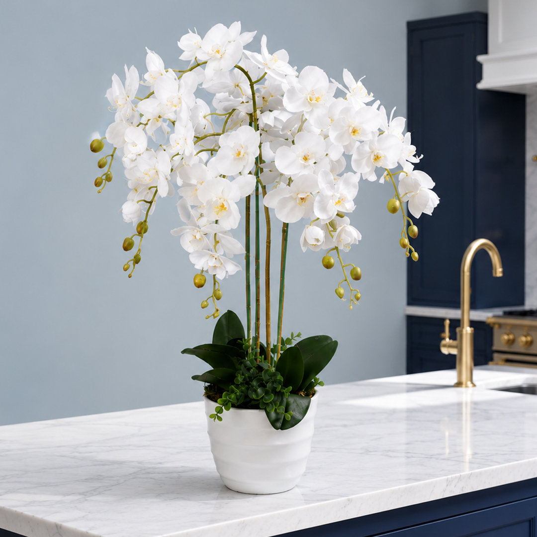Artificial Orchid Flower Display In Pot 85cm Faux Orchid Plant in Pot Liner