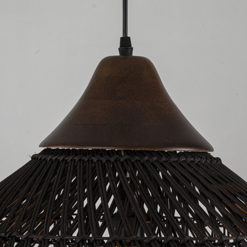 Luminaire suspendu en bois rustique Derri, Noir mat, Noir