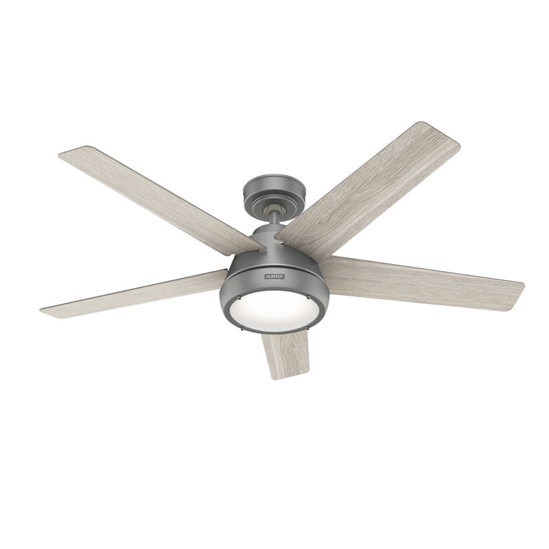 52" Burroughs 5-Blade Standard Ceiling Fan With LED Light Kit And Handheld Remote, Matte Silver