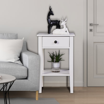 Table de rangement blanche sur pied avec tiroir