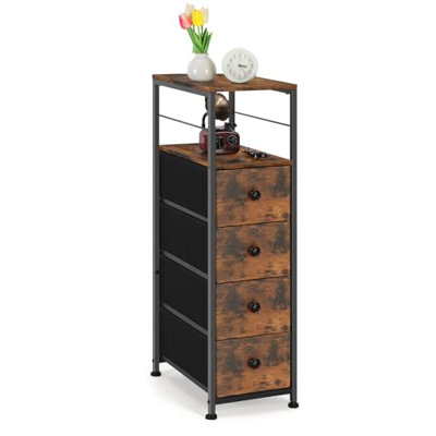 Storage Organizer with Drawers & Top Shelf, Metal & Wood Side Table for Bedroom, Living Room, Office