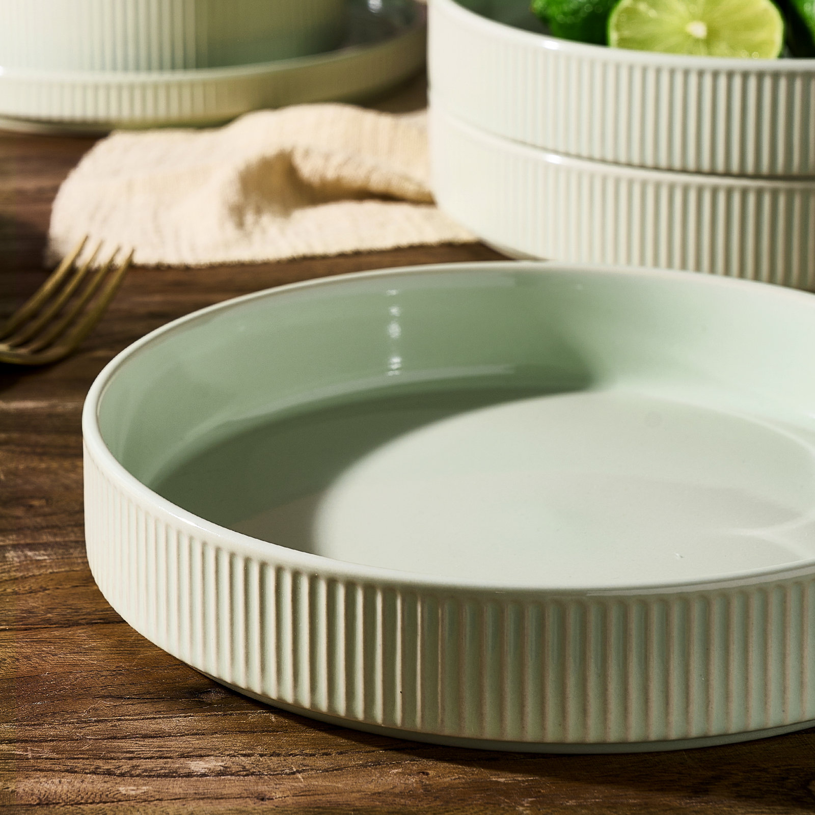 Stoneware Pasta Bowl, Light Green