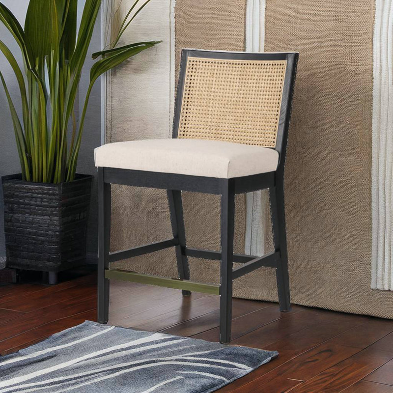 Upholstered Counter Stool with Solid Wood Frame