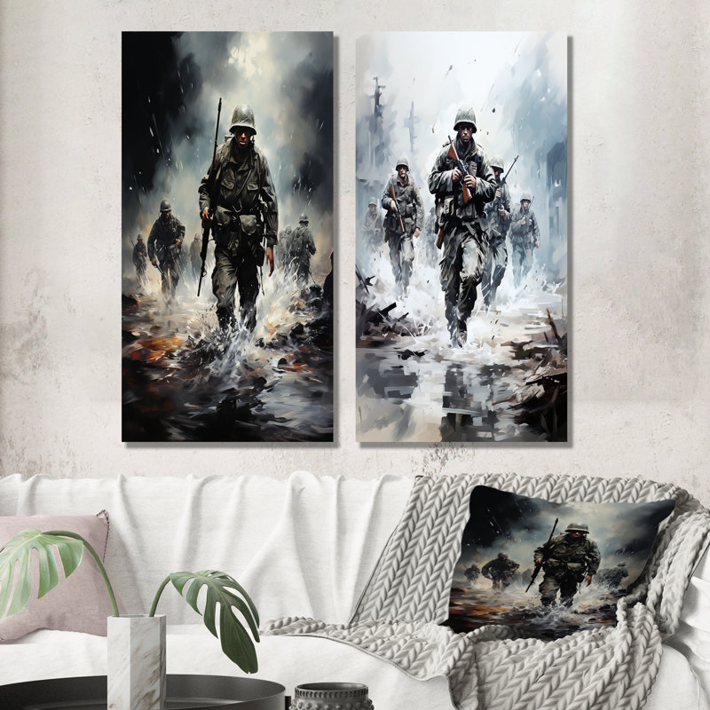 «Army D Day Invasion II», ensemble de 2 décorations murales militaire, Toile tendue, H 28 po x l 25 po