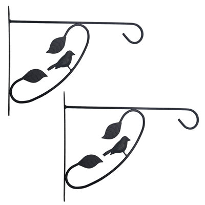 Ensemble de 2 pièces de jardinage à suspendre à volutes de 12 pouces avec accents d'oiseaux pour plantes, lanternes, carillons de vent et articles de décoration convenant au porche de jardin, au balcon, au patio, à l'entrée, à la clôture ou à l'intérieur, noir