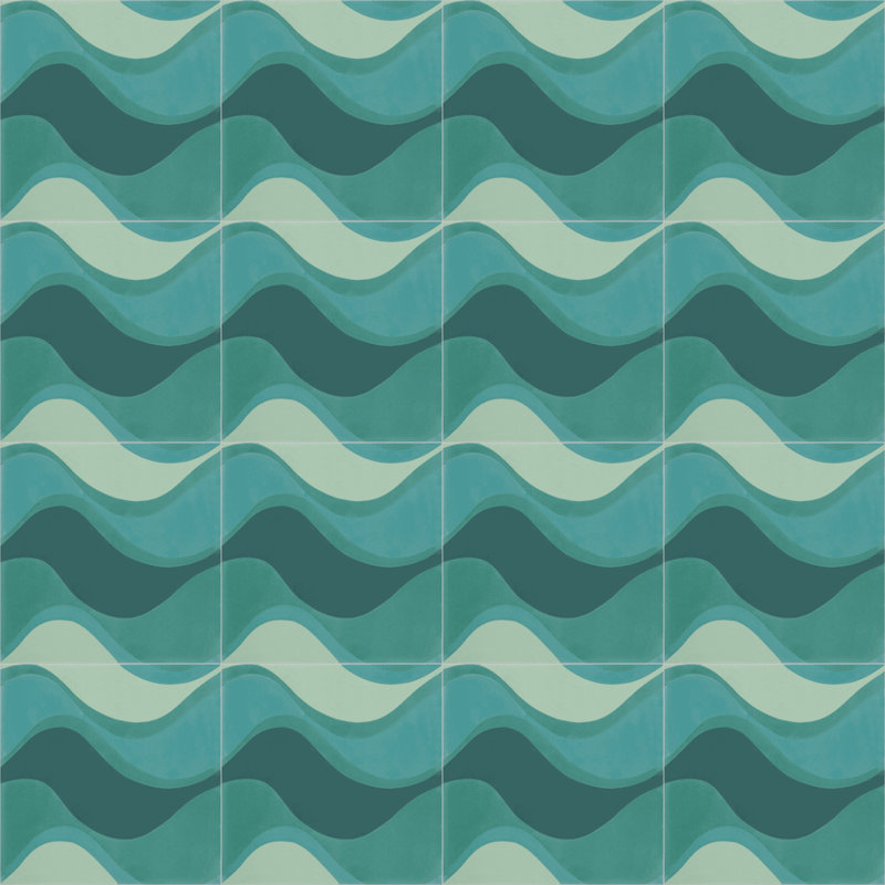  Capri by Trina Turk 8" Cement Patterned/Concrete Look Wall & Floor Tile, Aqua
