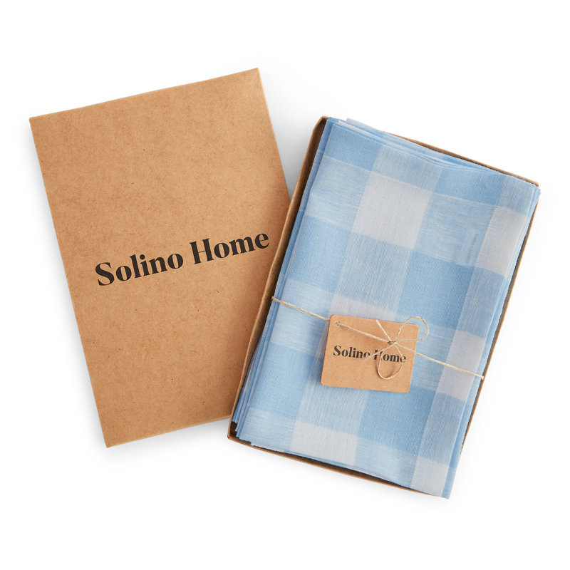 Buffalo Check - 100% Pure Linen Dinner Napkins, Blue Bell
