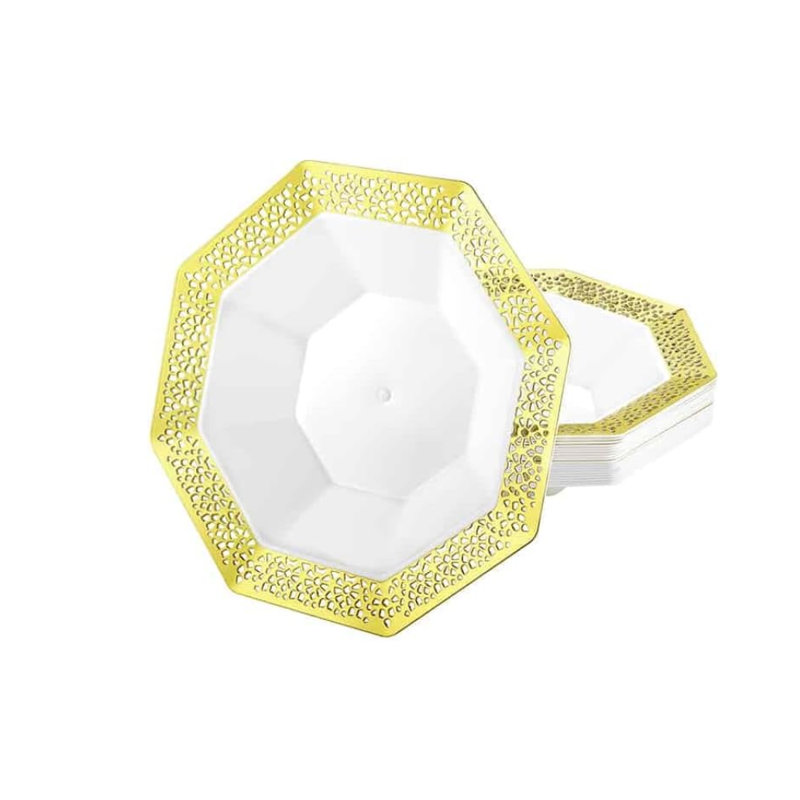  Bol en plastique octogonal or 5 oz - élégant bol de service jetable pour les mariages, les fêtes et les événements spéciaux - Vaisselle durable, élégante et réutilisable - Parfait pour la restauration et les buffets (60)