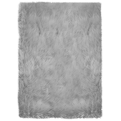 Buroker Shag Fluffy Faux Sheepskin Area Rug in Gray