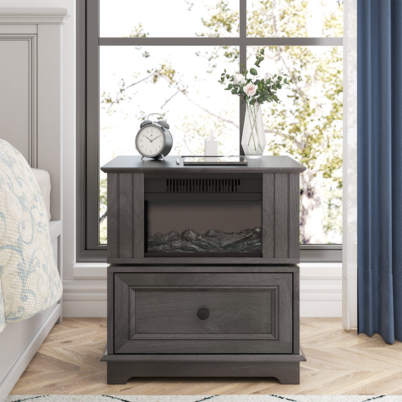 Aldama 23" Tall Rotating End Tables with Storage Drawer and Built-in Outlets, Dark Gray