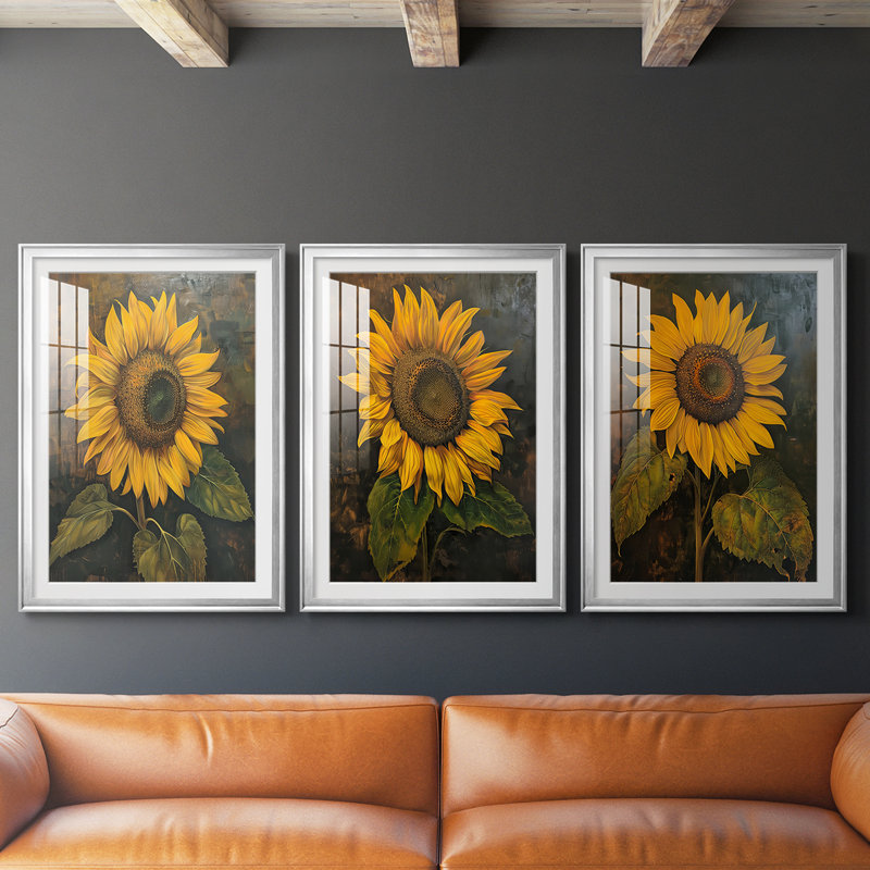FLORAL Series CDXCIV - Impression encadrée sur mesure de qualité supérieure - 3 pièces, Argent argent, H 27 po x l 39 po