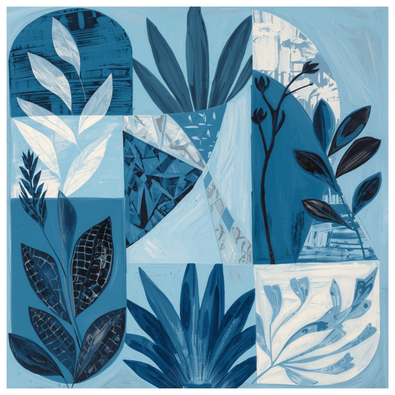 Blue Botanical Collage Comforter, King