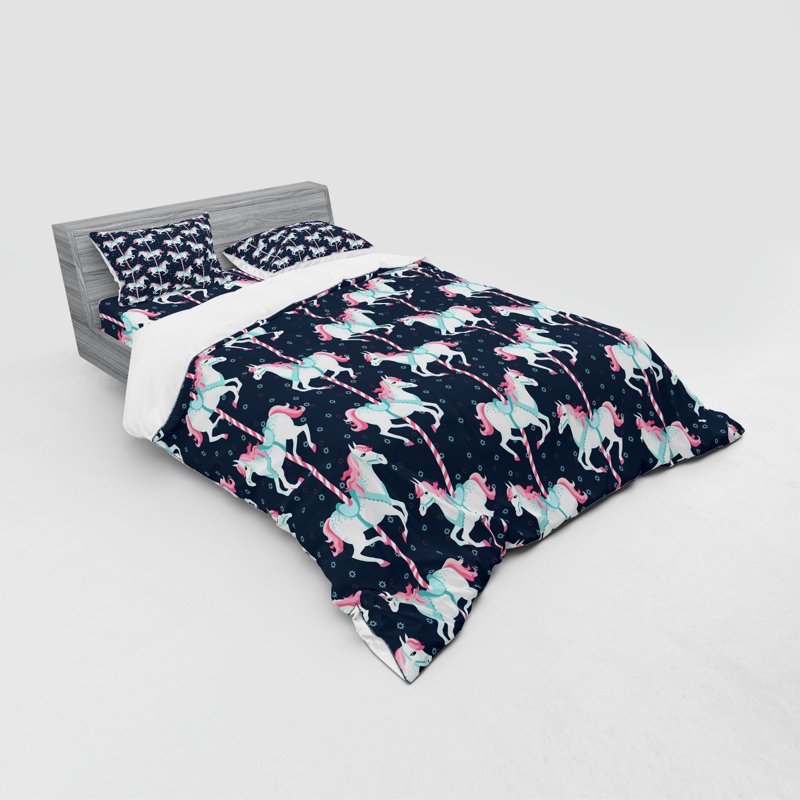Ensemble de housse de couette en microfibre indigo / bleu / rose, Housse de couette grand + 3 pièces supplémentair