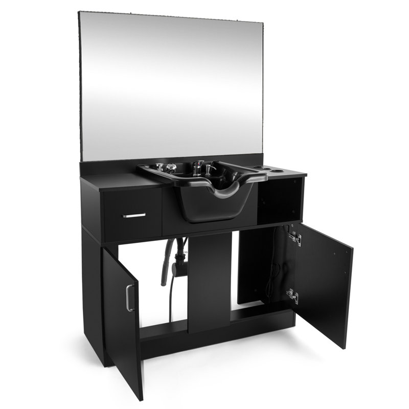 Bols de shampooing pour les mains d'artiste avec miroir, stations de shampooing pour salons avec lavabo à contre-courant avec USB