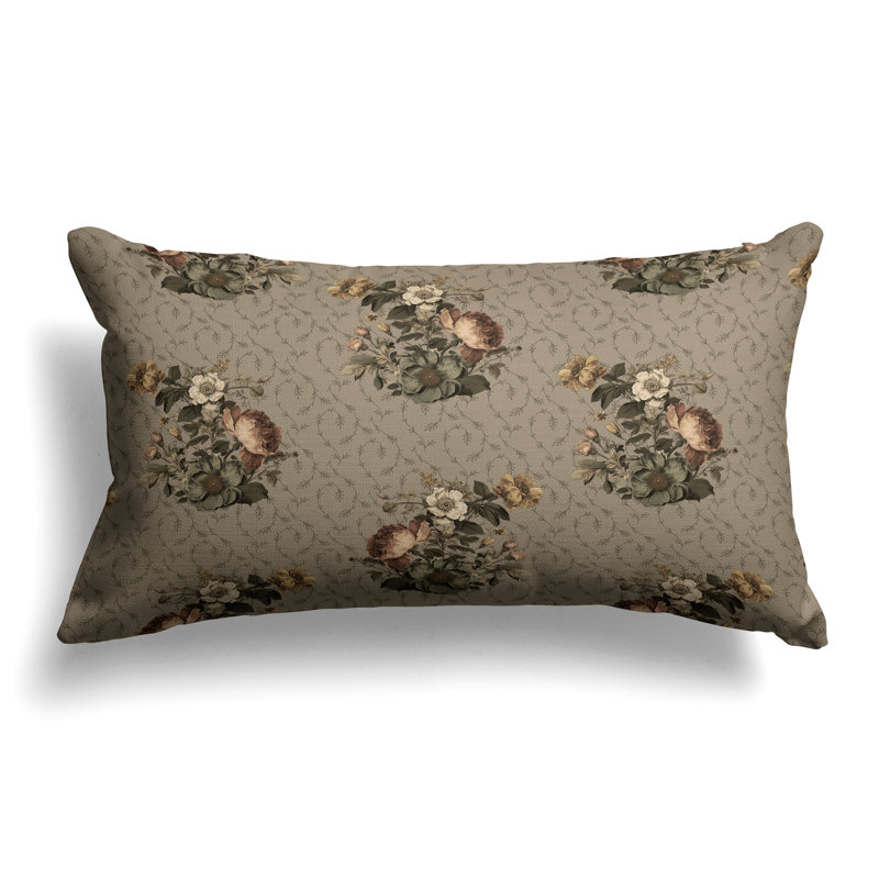 Flower and Knop  Rectangular Throw Pillow, Brown/Green