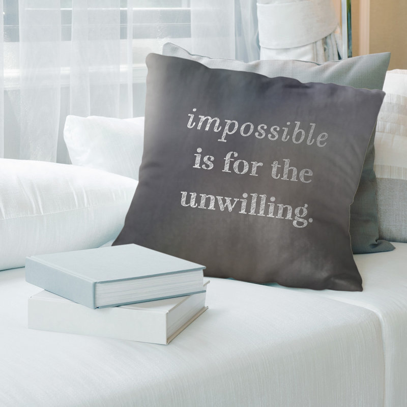Housse de coussin en lin « impossible à écrire », 16 po x 1 po, Gris