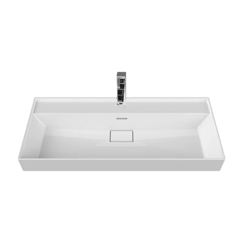Lavabo de salle de bain rectangulaire en céramique avec trop-plein 18,7 po CeraStyle, Robinets monotrou