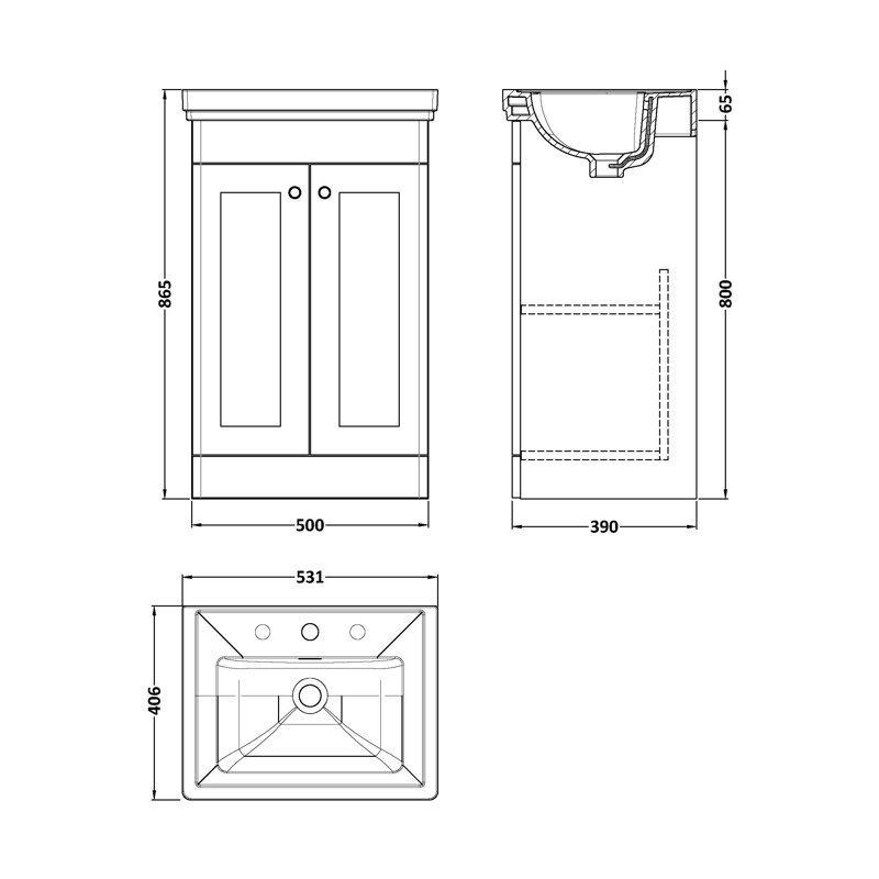 Classique 531mm Single Bathroom Vanity with Integrated Vitreous China Basin, Satin Gray